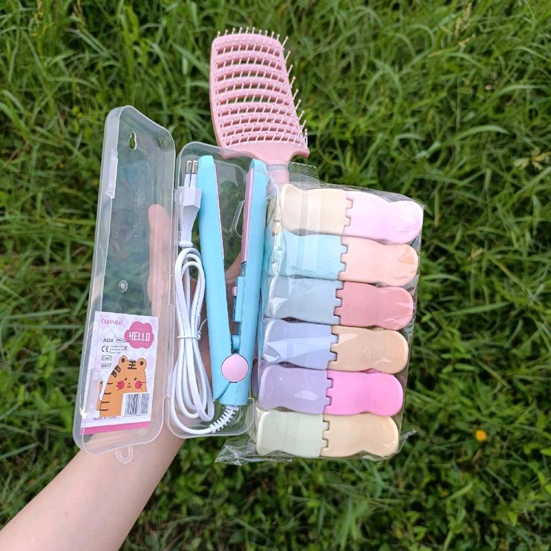 Combo 3 món tạo kiểu tóc gồm máy duỗi, 12 cây kẹp 5 răng~6 răng, lược bán nguyệt - kèm sticker Women Nữ