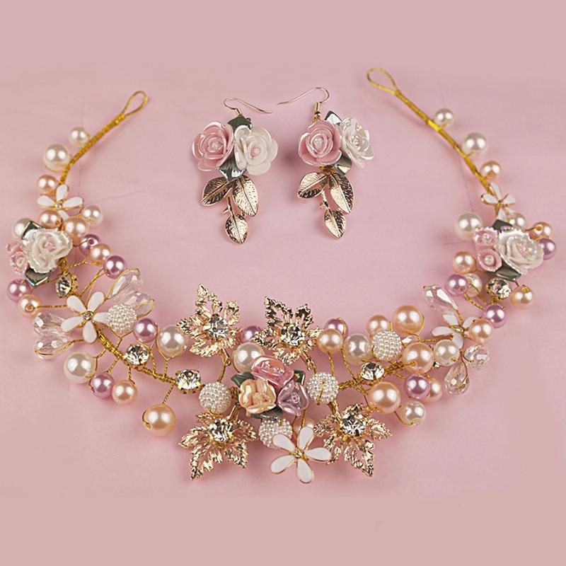 Ceramic flower gold leaf headband headpiece for women 0