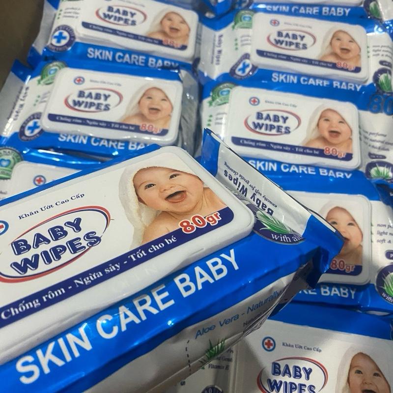 Sỉ combo 20 gói khăn ướt baby wipes 80g không mùi an toàn cho bé date:2027 Voi