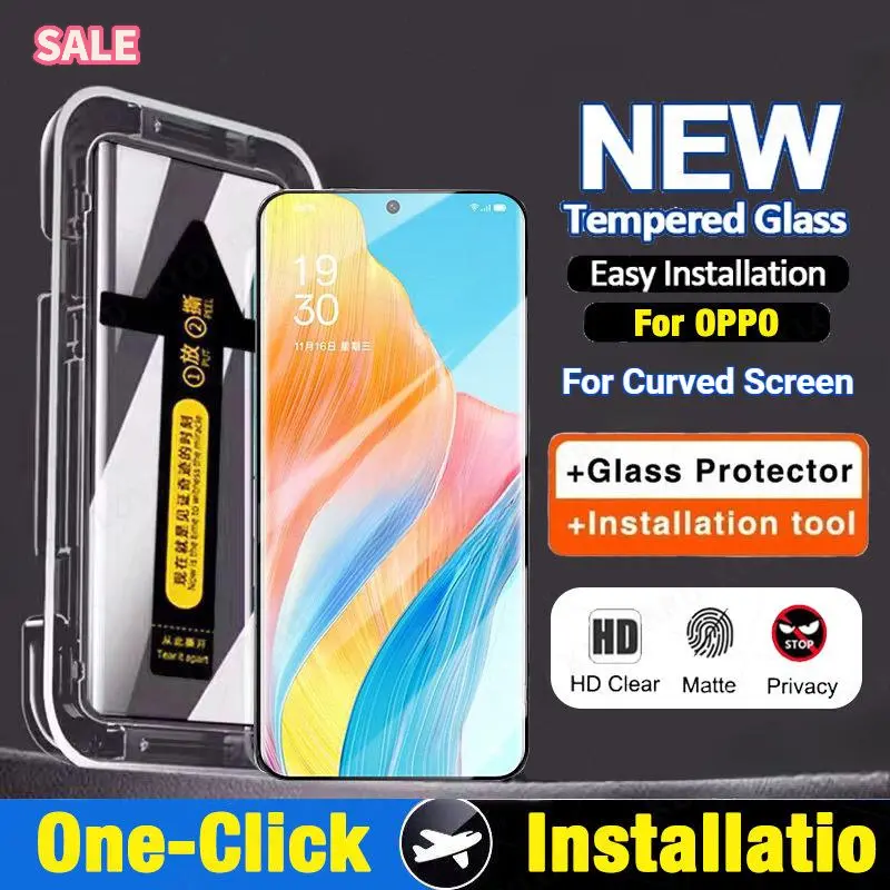 [ SALE ] One-click Easy Installation Dust-free box Tempered Glass Screen Protector For OPPO Reno 12 11 10 9 Pro 12F 11F 13Pro+ 10Pro+ ,OPPO Find X8 Pro X7,A3 Pro , HD Clear Anti-Blue ligth Privacy Curved screens Film