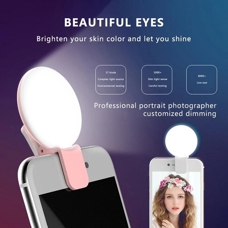Product Introduction of T140inbookin Portable LED Light Mobile Phone Mini Selfie Fill Light 3 Modes Rechargeable Selfie Ring Light Clip-on Brightness Make Up Phone Fill Lamp 15
