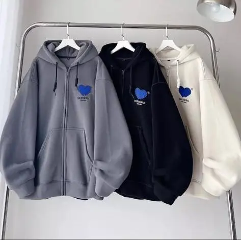 DERRERO LOVE HOODIE ZIPPER SWEATER BORDIR | SWEATER PRIA WANITA BIGSIZE OVERSIZE