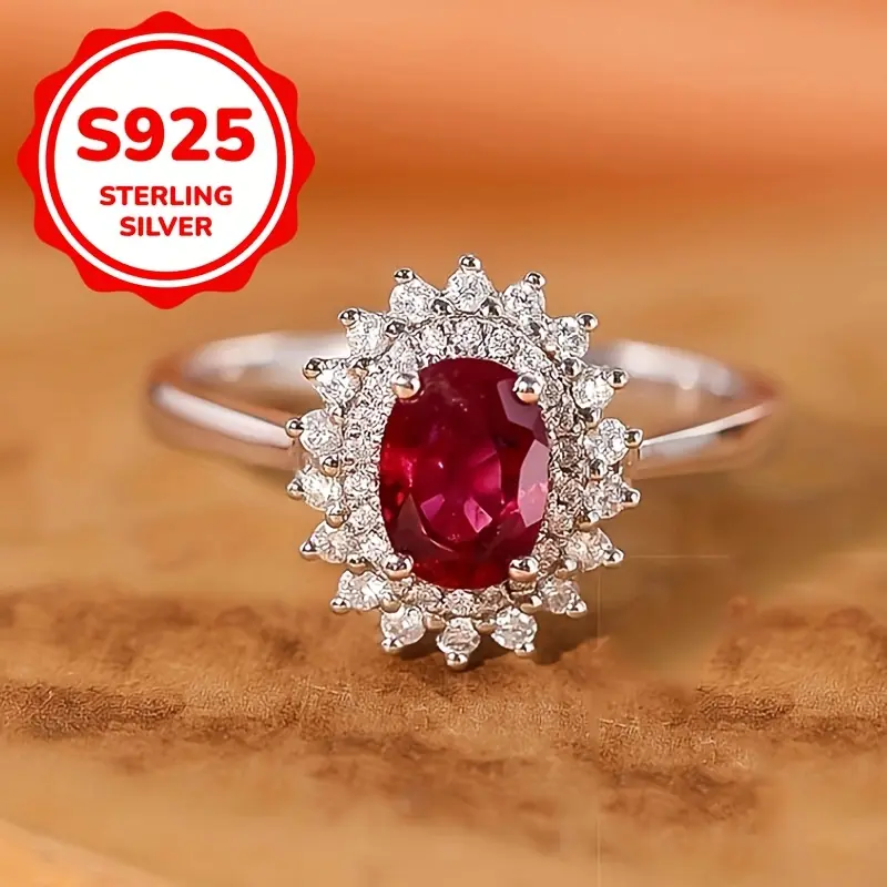 [Local warehouse shipments] 2.4g Luxury 925 Silver Flower Four-Prong Oval Engagement Ring for Women