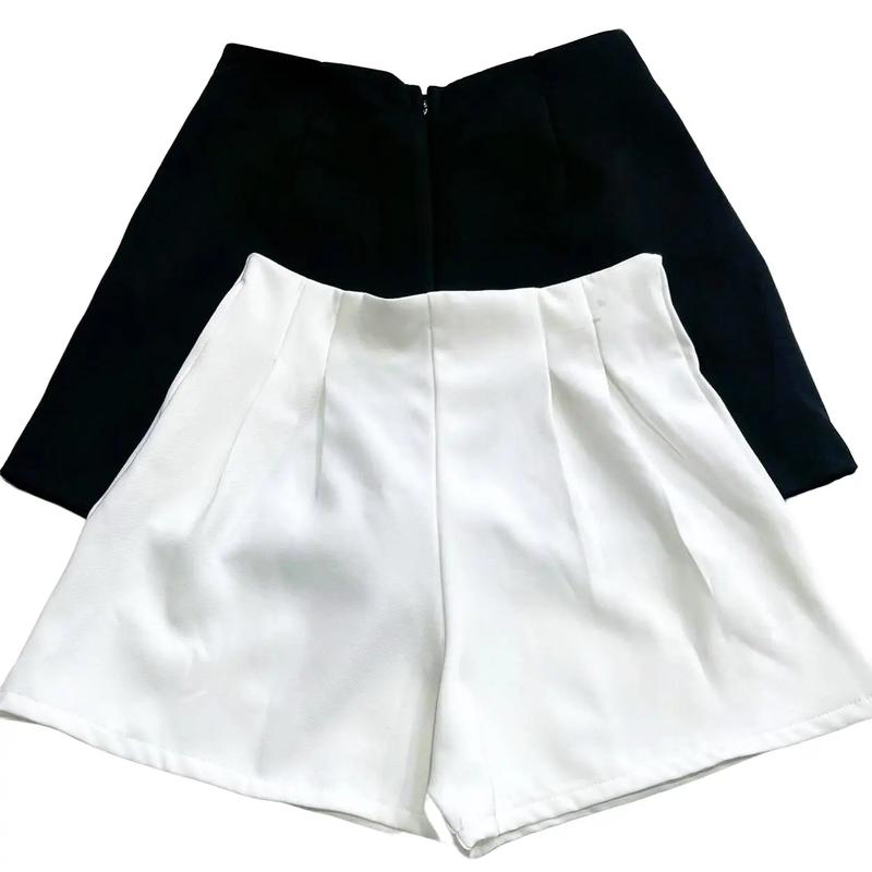  Quần short đùi nữ vải tuyết mưa ống rộng cạp cao khoá kéo giọt nước Pants Trắng Women Ong Nhung 