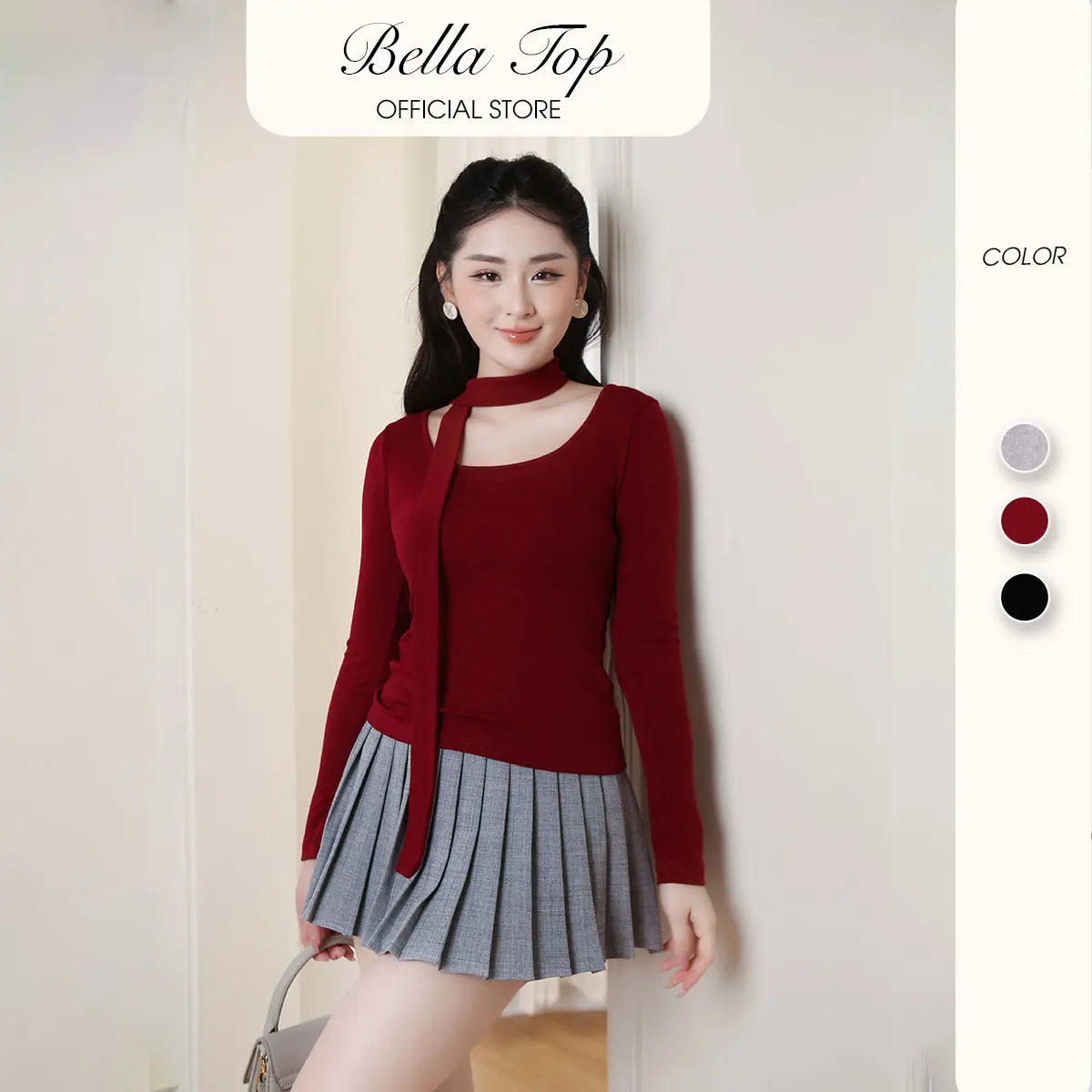 Áo thun nữ cổ vuông trơn chất liệu co giãn thoáng mát - Bella Top MS16