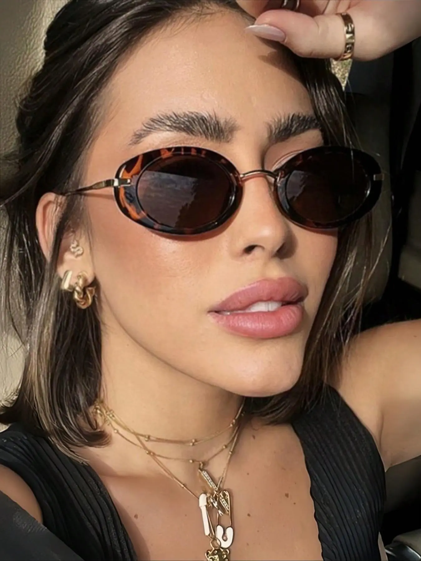 Retro Small Oval Frame Women Sunglasses, Vintage Trendy Sunglasses for Everyday Use, Fashion Accessories for Outdoor Activities