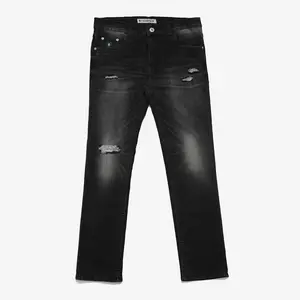 Trondheim Celana Jeans Denim Pria Sobek Alain Whisker Blackjazz Indigo Panjang Stretch Slim Fit