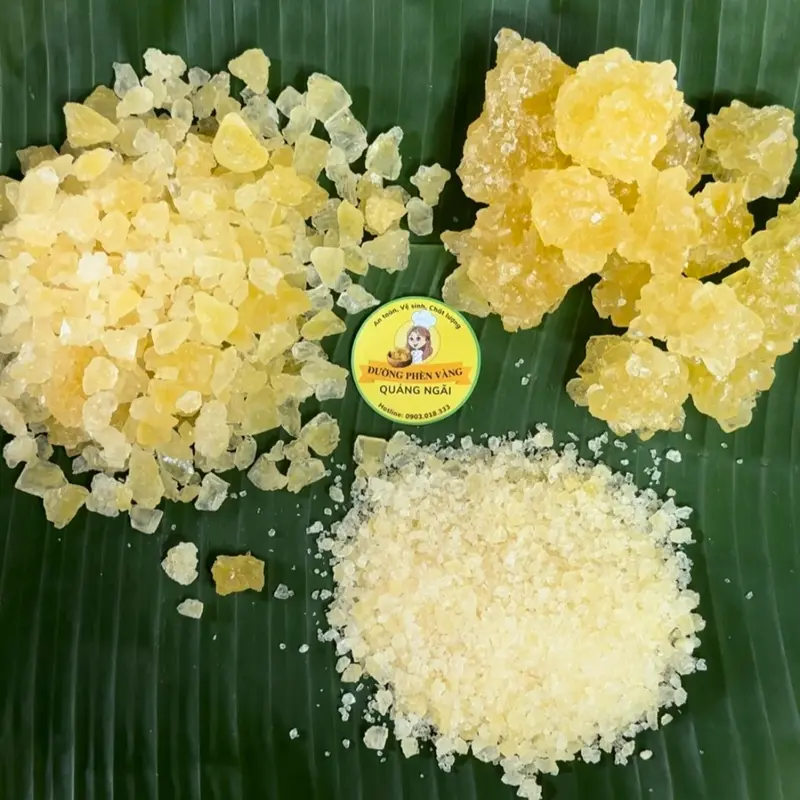 Combo 2kg đường phèn vàng Quảng Ngãi hạt mịn/ hạt vừa / hạt to làm từ mật mía nguyên chất nhà làm 0