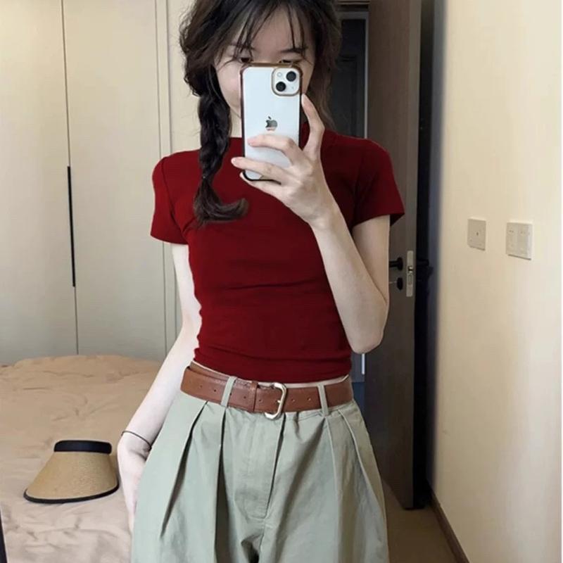 Áo cropttop tay ngắn body siêu quyến rũ ( nhiều màu thun gân) 0