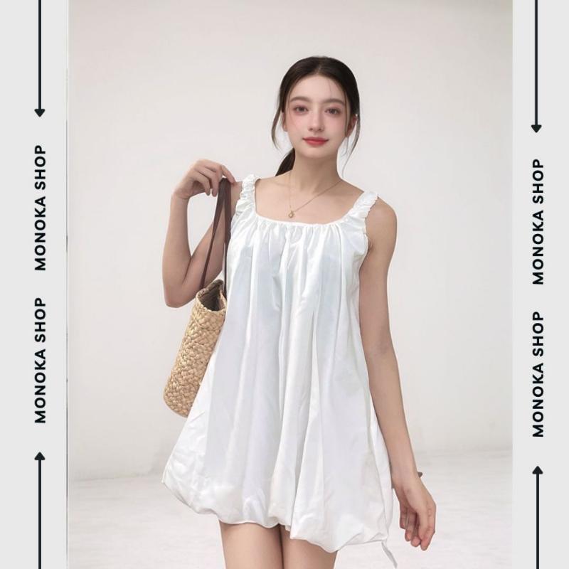 Product Introduction of ( Ảnh thật) Váy 2 dây babydoll dáng bí phồng 2 lớp cổ vuông  Đầm bầu áo dáng rộng cute dễ thương chubby T219G MONOKA 34