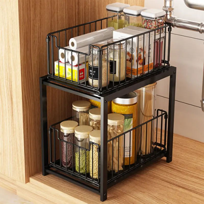 Rak Dapur Bawah Wastafel Kitchen Rack Rak Kabinet Lemari Dapur Keranjang Geser Laci Rak Tarik Rak 4