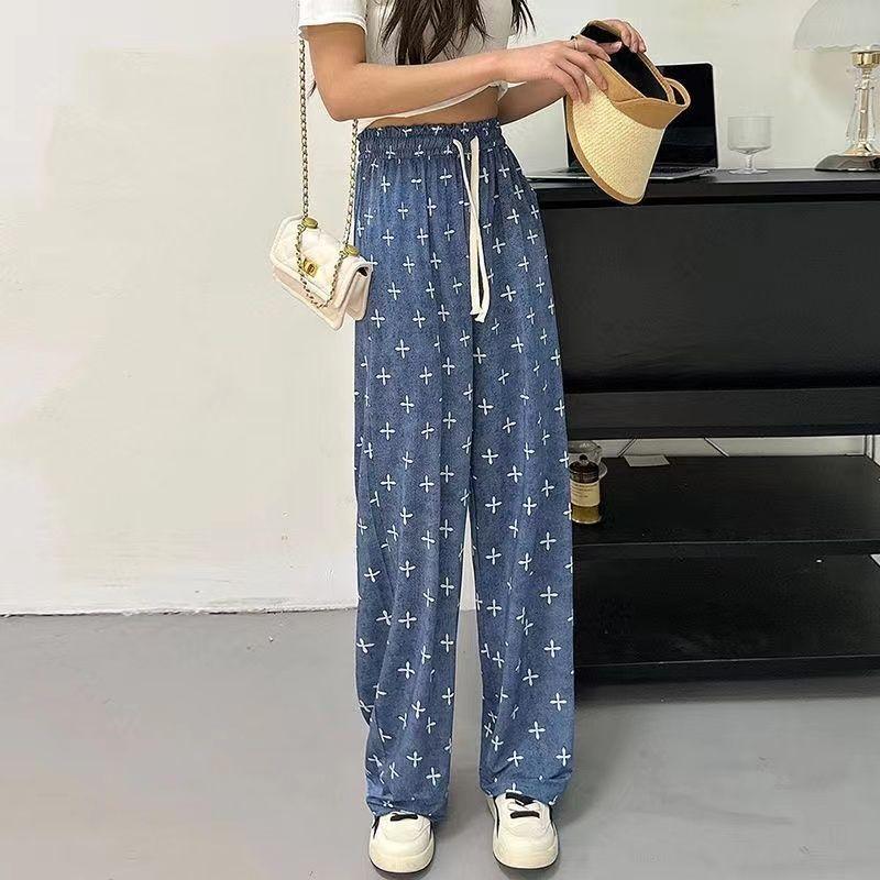 Quần Denim Lụa Lạnh Quần Ngầu Cạp Cao Ngoại Cỡ Cho Nữ, Dễ Phối Đồ Mùa Hè, Quần Ống Rộng Mỏng Và Hẹp, Dáng Rộng Và Bó Sát, Thích Hợp Cho Phụ Nữ, Quần Thường Ngày 4