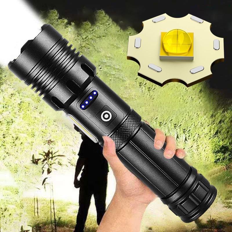 Portable Flashlight, USB Rechargeable Bright Outdoor Handheld Flashlight, Zoomable Lighting 200 Meters, Suitable for Camping, Hiking, Daily Emergency Lighting 0