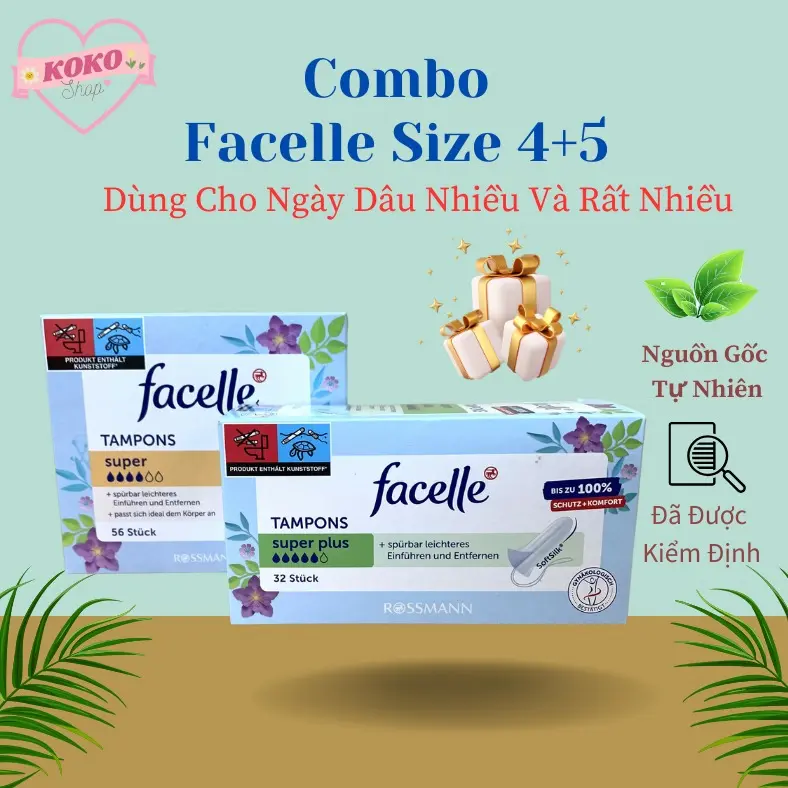 BVS Chống Tràn, Combo Tampon Facelle Size 4 + 5 Giọt, Dành Cho Những Ngày "Dâu" Nhiều Và Rất Nhiều Của Chị Em Phụ Nữ 0