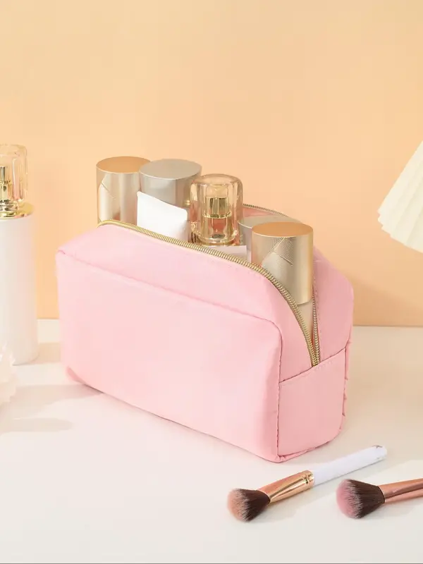 Simple Solid Color Makeup Bag, Portable Large Capacity Cosmetic Storage Bag, Zipper Makeup Organizer Pouch, Versatile Storage Bag for Travel, Gym 6