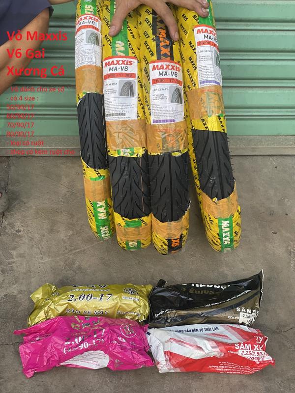 Vỏ xe máy Maxxis V6 mẫu xương cá Xe số " kèm ruột " size 50-60-70-80 17