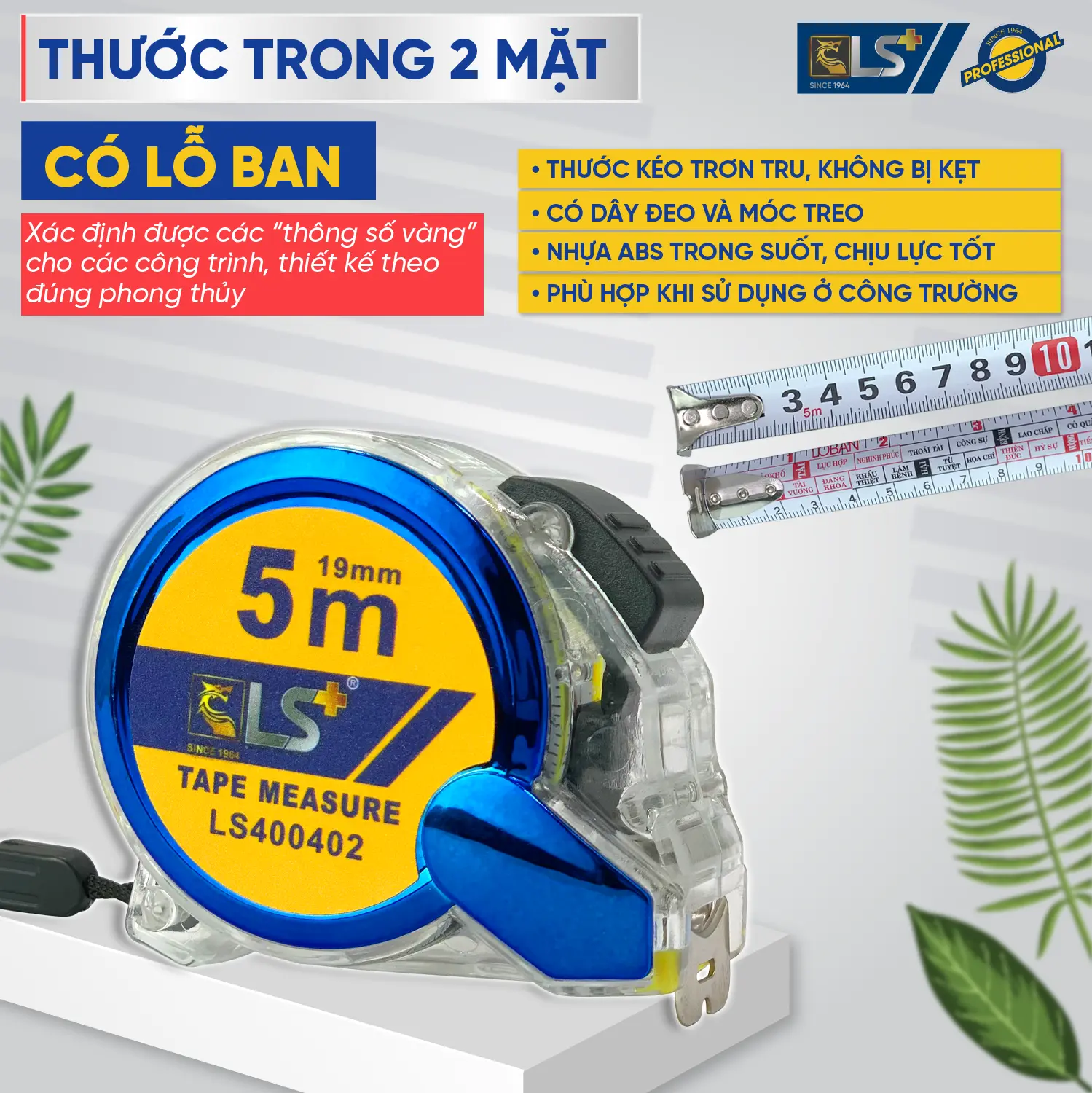 Thước cuộn trong 2 mặt khóa tự động cao cấp LS+ vỏ nhựa ABS 5M 7M