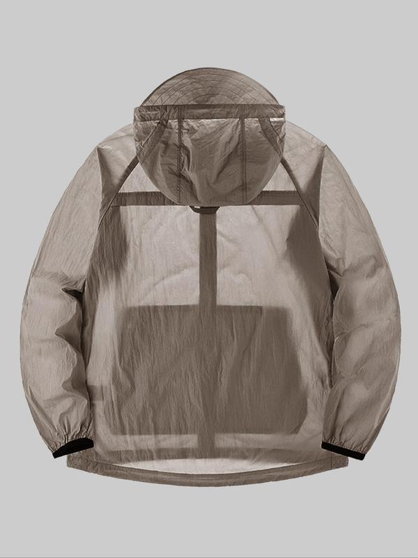 Men's Solid Color Breathable Sun Protection Hooded Jacket, Casual Lightweight Zip Up Long Sleeve Jacket for Outdoor Activities, Men's Outerwear for Summer 5