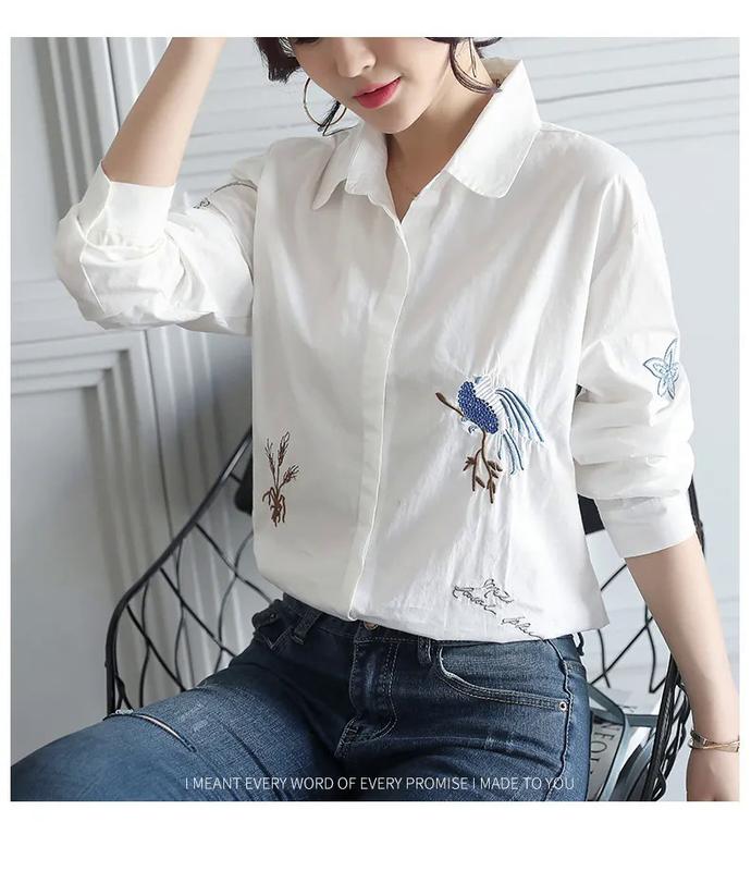 Product Introduction of Áo Sơ Mi Trắng Cho Nữ, Áo Sơ Mi Cotton Dài Tay, Thời Trang Mùa Hè, Thêu Hoa 23