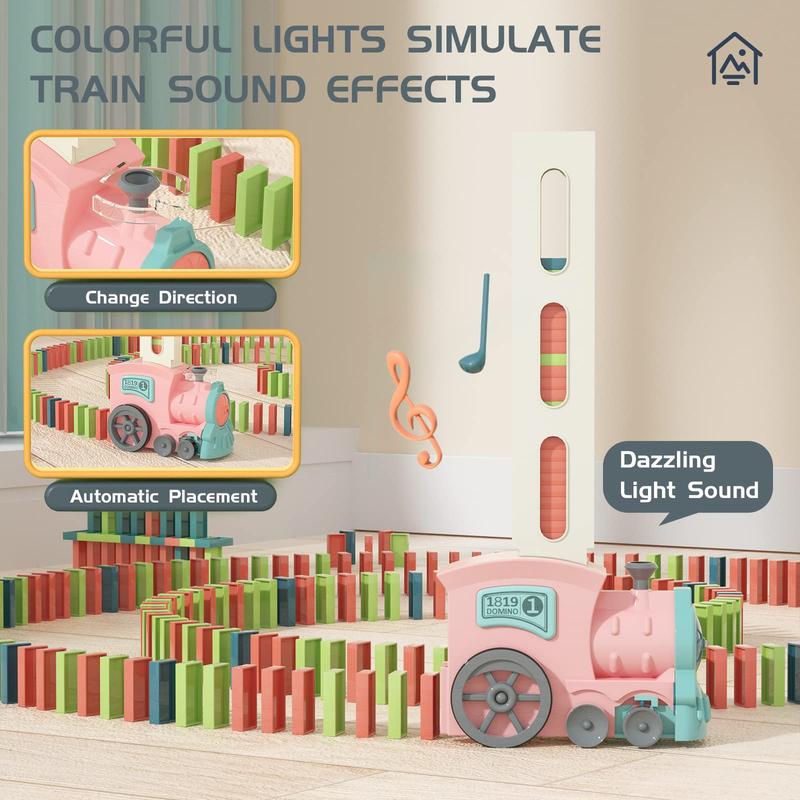 Electric Domino Train Toy (1 Set), Fun Automatic Domino Train Toys with Light and Music (Need No.5 Battery), Creative Game Toy for Birthday Gift (Accessories Random Color), Valentine's Day Gift 3