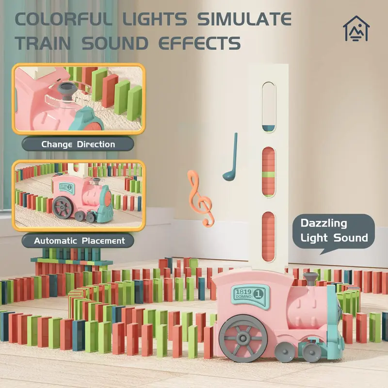 Electric Domino Train Toy (1 Set), Fun Automatic Domino Train Toys with Light and Music (Need No.5 Battery), Creative Game Toy for Birthday Gift (Accessories Random Color), Valentine's Day Gift 3