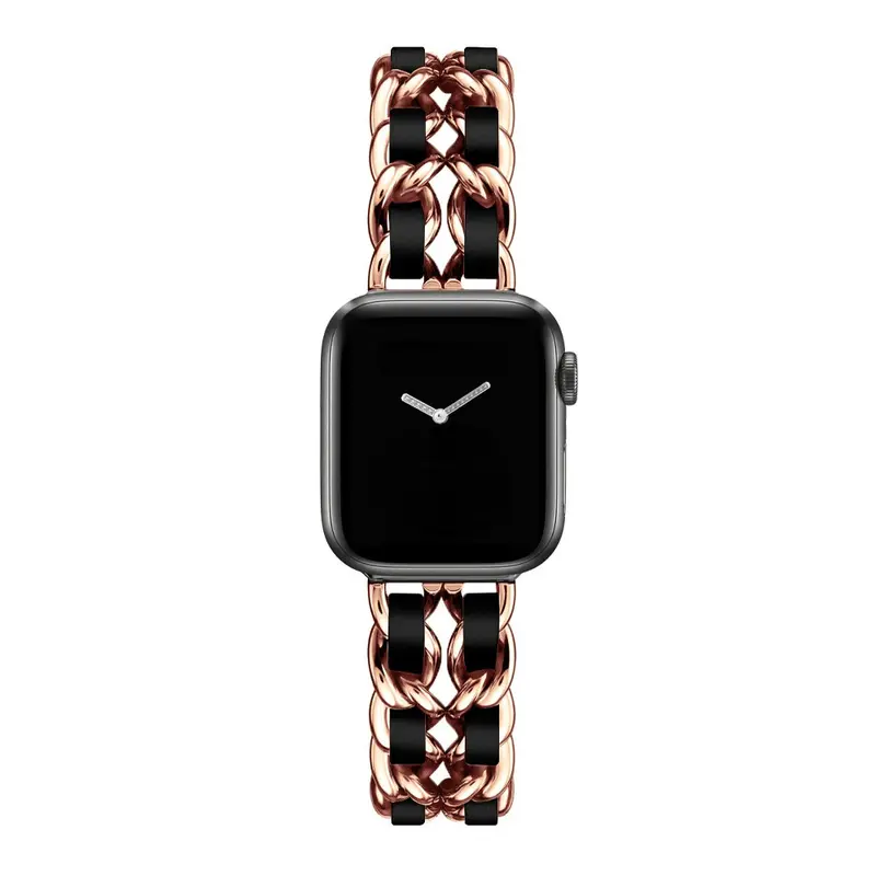 Dây Đeo Bằng Da Kim Loại Sang Trọng Cho Apple Watch, Dây Đeo 49Mm, 41Mm, 45Mm, 38Mm, 42Mm, 44Mm, 40Mm, Vòng Tay Nữ Cho IWatch Ultra 8 7 SE 6 5 4 Cao Su Smartwatch 8