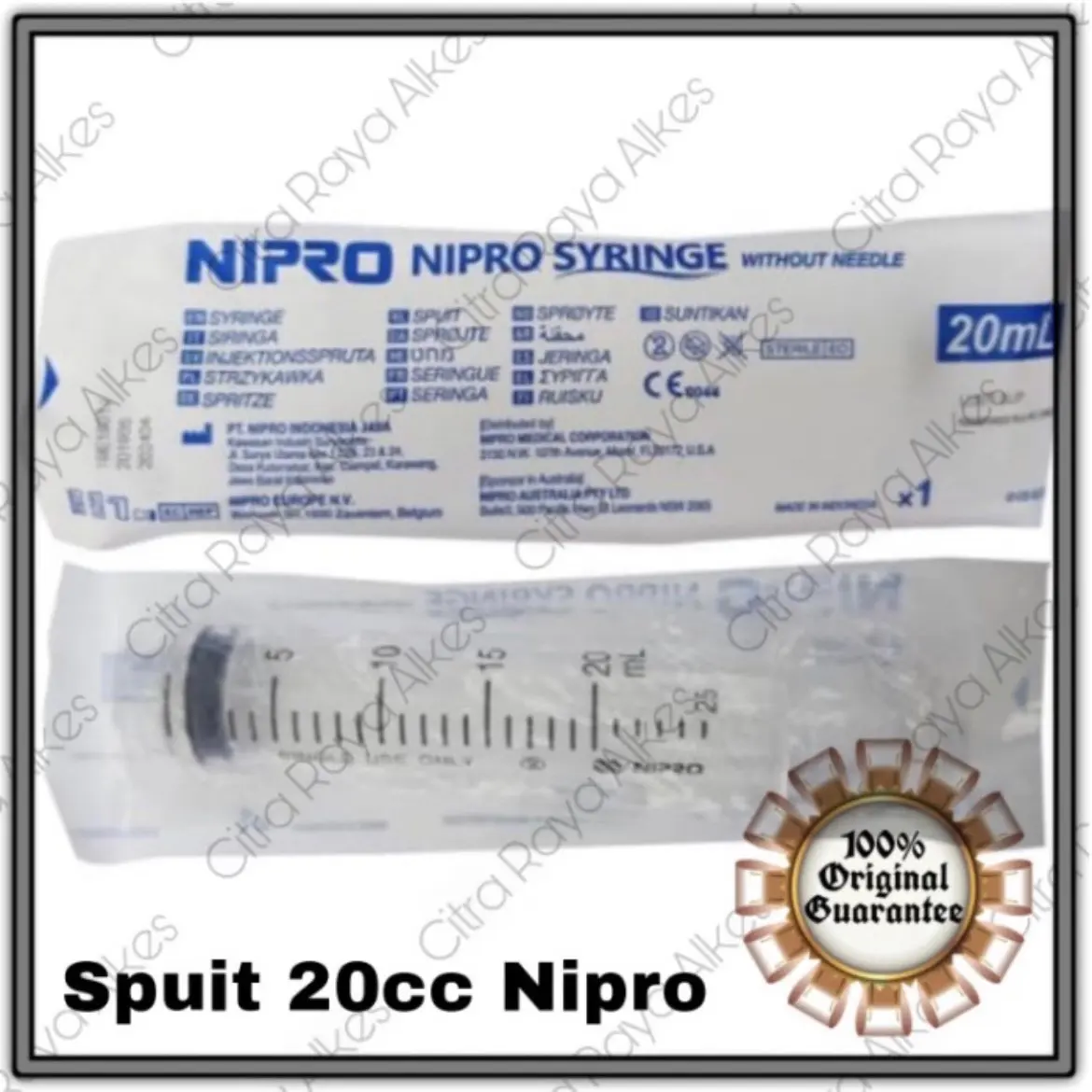 Spuit Nipro Disposable Syringe 20cc Steril Non Toxic Non Pyrogenic Plastik