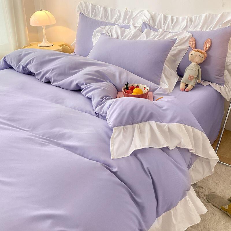 Product Introduction of Ins Princess Wind Fairy Girl Heart Solid Color Cream Matte Bed Three or Four Piece Set Internet Red Lotus Leaf Lace Korean Edition 25