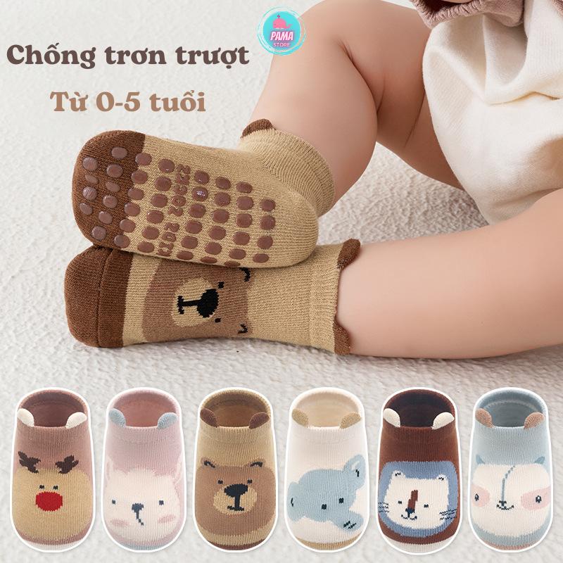 Tất vớ chống trơn trượt cho bé 0-5 tuổi vải cotton tất cổ lửng không bai nhão Pama STORE TV19 1