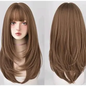 Wig Cewek Full Kepala Rambut Palsu Wanita Panjang Warna Brown