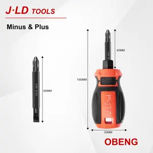 J.LD Obeng Bolak Balik 4INCH Plus Minus 2 Way Screwdriver Mini Kualitas Premium Harga Terjangkau Handle Karet & Bahan Chrome Vanadium Steel