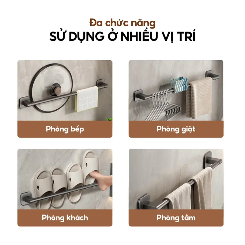 Thanh treo khăn nhà tắm nhà bếp dán tường LAVAR Chịu lực 20kg kèm miếng dán dính chắc chắn 6