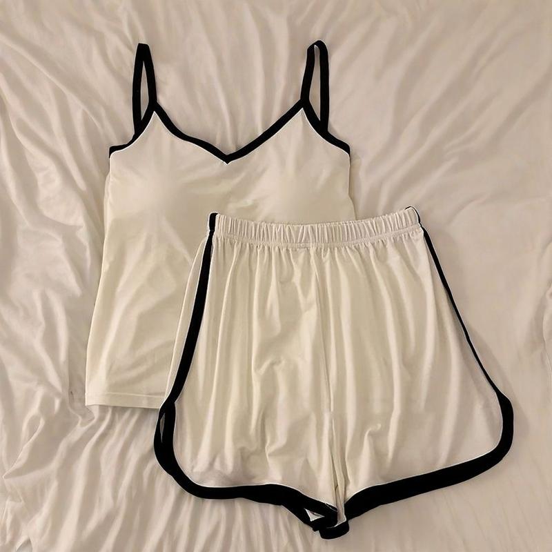 Bộ Đồ Ngủ Lụa Lạnh Cảm Giác Ngầu Cho Nữ, Áo Vest Hai Dây Mùa Hè, Có Đệm Ngực, Bộ Đồ Mỏng, Đồ Mặc Nhà, [Thanh Toán Khi Nhận Hàng]