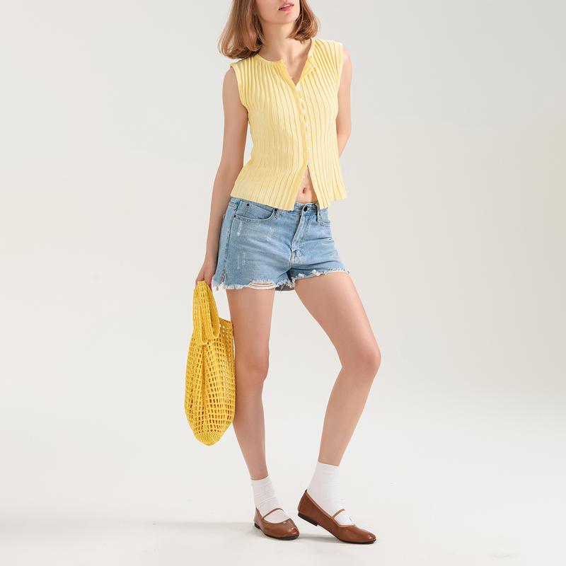 Product Introduction of Women Knit Tank Top, Sleeveless Button Closure SolidFit Summer Casual Vest Streetwear 32