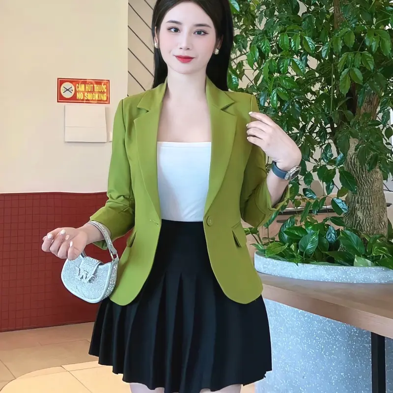 Áo vest nữ công sở tay lỡ hàng thiết kế cao cấp cổ chữ V ôm gọn chiết eo nhẹ 7