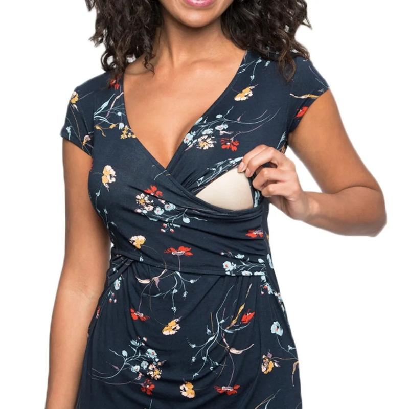 Product Introduction of Breastfeeding Clothing Women Maternity Clothes Short Sleeve Pregnant Clothes Pleated Side Open Pregnancy T-Shirt Top 5
