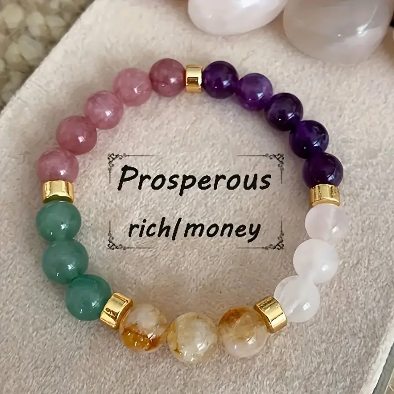 1pc Vintage Cute Stone Beaded Bracelet for Women, Citrine, Tiger Eye, Amethyst, All-Season Daily Wear, Sport-Friendly, Zodiac Astrological Symbol Jewelry, with Good Luck Charm for Girlfriend and Mom