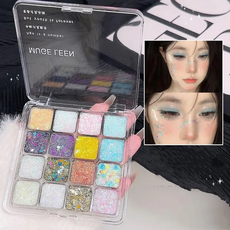 Bảng Phấn Mắt Dạng Gel Kim Sa Lấp Lánh, 16 Màu, Thân Nàng Tiên Cá, Kim Sa Rời, Kem Lấp Lánh Trang Điểm 1