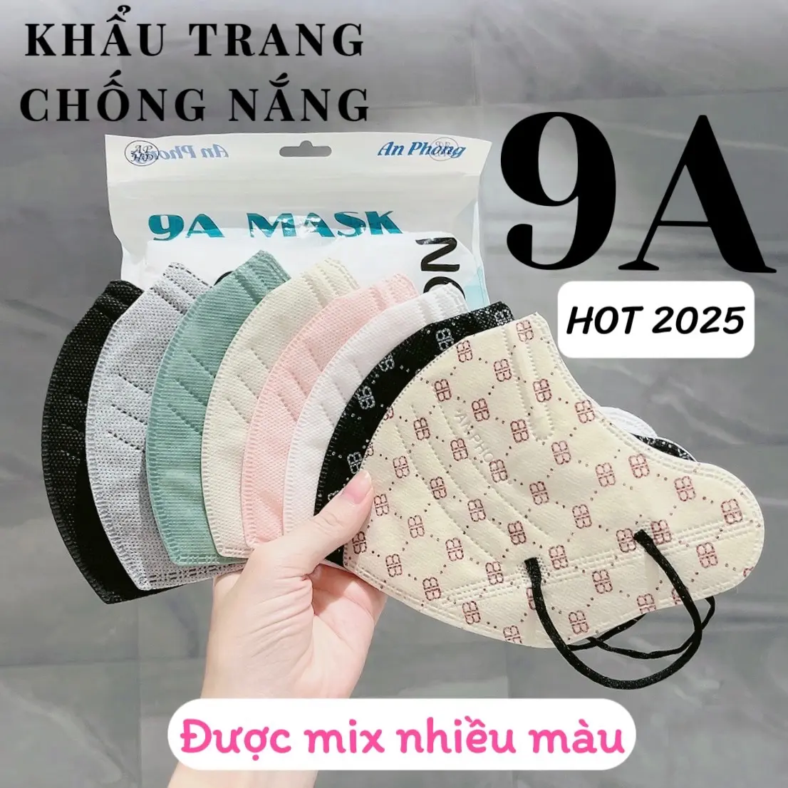 50 chiếc - 100 chiếc khẩu trang 9A chống nắng toàn diện 5 lớp , che phủ rộng 48kg đến 95kg kháng khuẩn hottrend 2025 polyester Phụ Kiện Accessories Che Mặt cho Nam và Nữ An Phong Mask