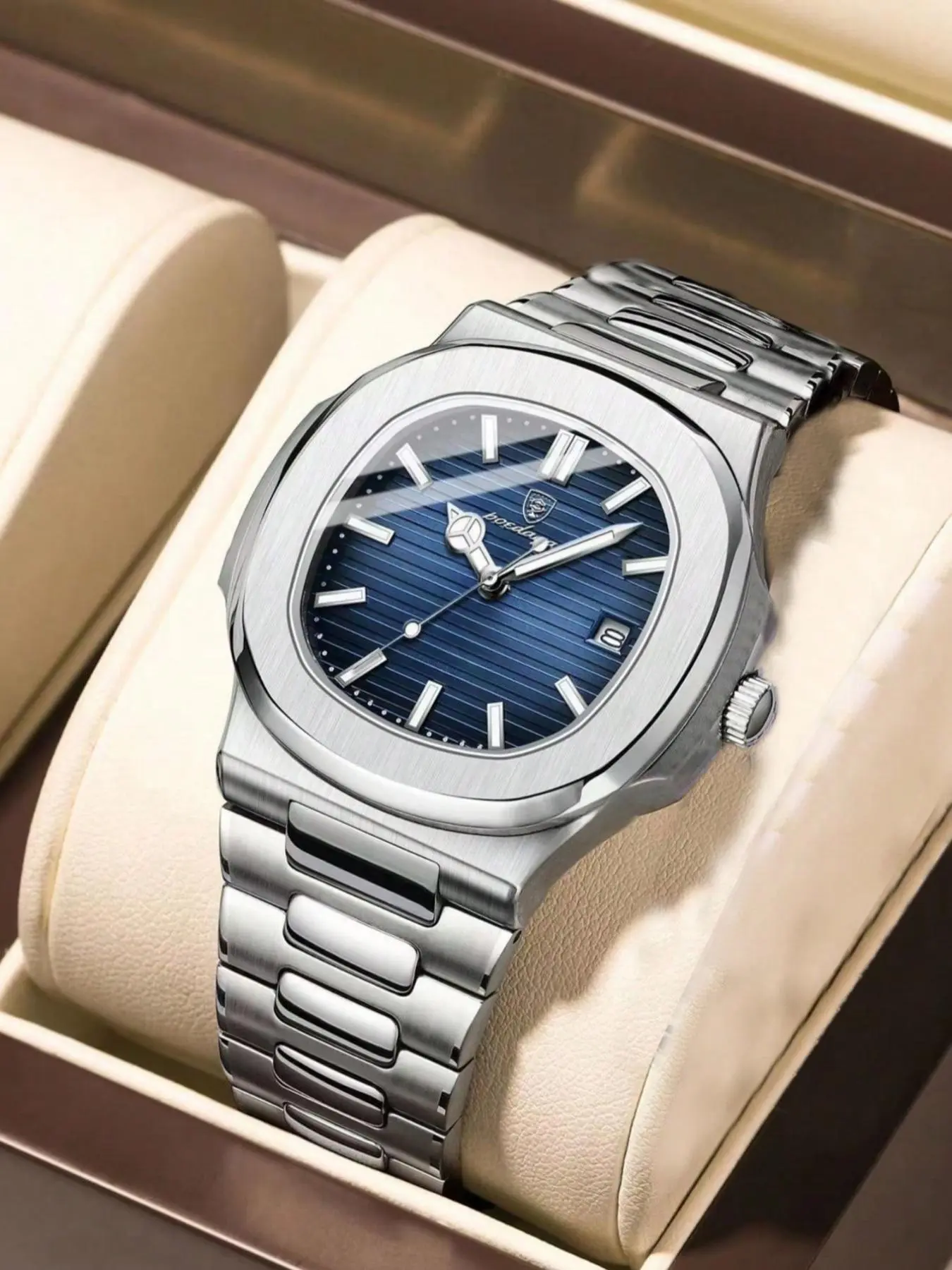 Men's Business Fashion Square Dial Quartz Watch, Stainless Steel Strap  Luminous Analog Watch with Date & Week Display Function, Gift for Men