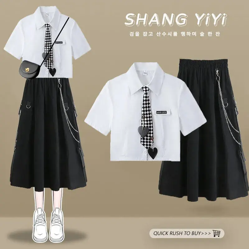 Bộ Đồng Phục JK Mùa Hè, Áo Sơ Mi ngắn Tay Và Váy Cạp Cao Bộ Hai Mảnh, Dành Cho Học Sinh Nữ, Bộ Một Mảnh / Bộ, Hàng Mới Về