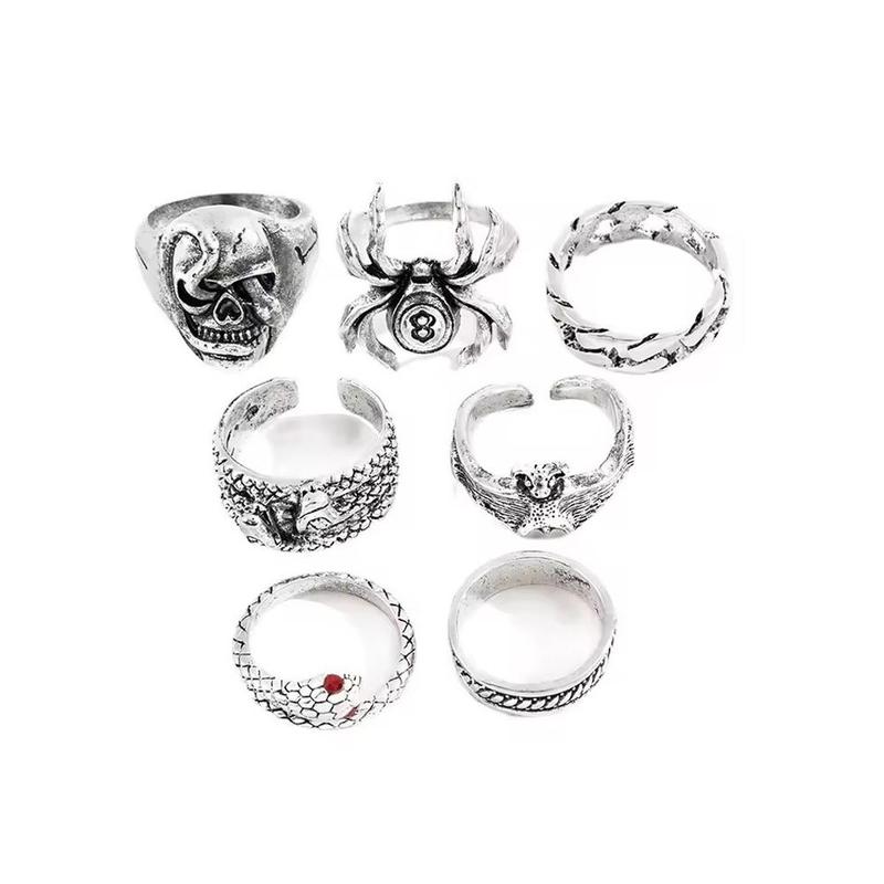 Product Introduction of 6 / 7 Chiếc Bộ Nhẫn Nhẫn Bộ Bài Poker Cỡ Lớn Phong Cách Punk Kim Loại Nặng Cho Nam Và Nữ Hình Đầu Lâu N5U2 26
