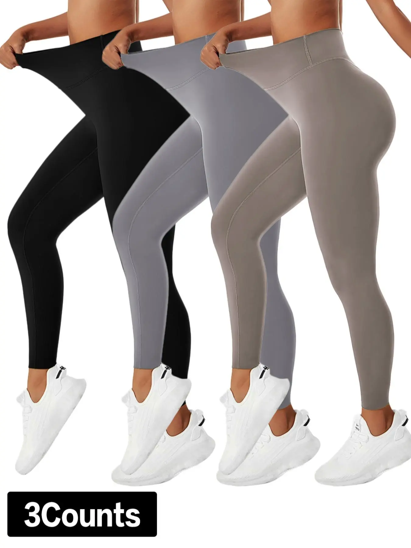 Women's Solid High Waist Sports Leggings, Sporty Comfy Breathable Skinny Pants for Yoga Gym Workout Running, Ladies Sportswear for All Seasons