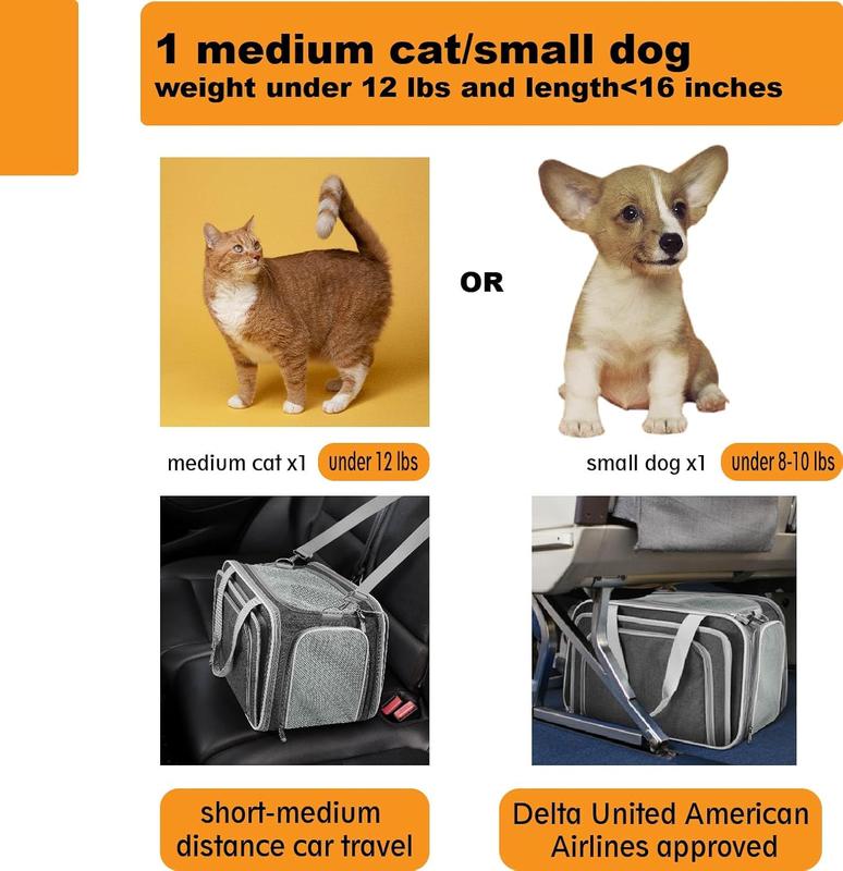 TikTok Shop TSA Approved pet Carrier with 3 Sides Expandable 17L 11W 11H for 1 Medium cat Under 12 lbs 1 Small Dog Under 8 10 lbs.for Delta United Airlines and Travel