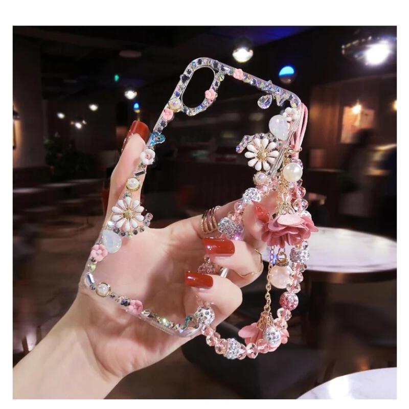 Ốp Mặt Dây Chuyền Vòng Tay Pha Lê Hoa Trong Suốt, Thiết Kế Hoa Khoan Sang Trọng, Tương Thích Với iPhone 13, 14, Và 15promax, Ốp Lưng Bảo Vệ Điện Thoại Di Động Phụ Kiện 6