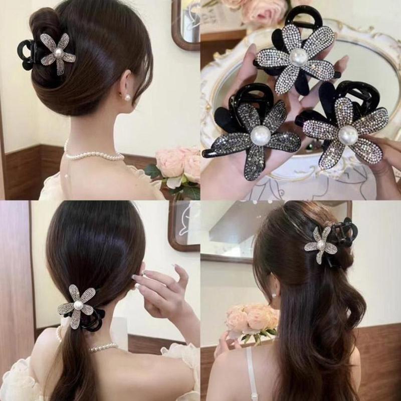 Product Introduction of Light Luxury Simple And Elegant Sparkling Flower Clip Female Bun Hair Clip Back Of Head Hair Clip Bright Flash Flower Shark Clip Versatile Exquisite Headdress 25