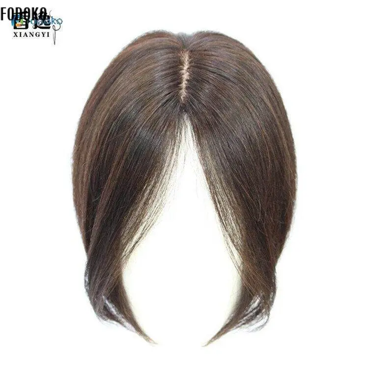 FODOKO 100% Real Human Hair Wigs for Women Fashion Ladies Head Wig Set Increase Hair Volume Air Bangs Cover Gray Hair Lightweight Straight Hair Hairpiece Invisible and Breathable Virgin Hair 28cm