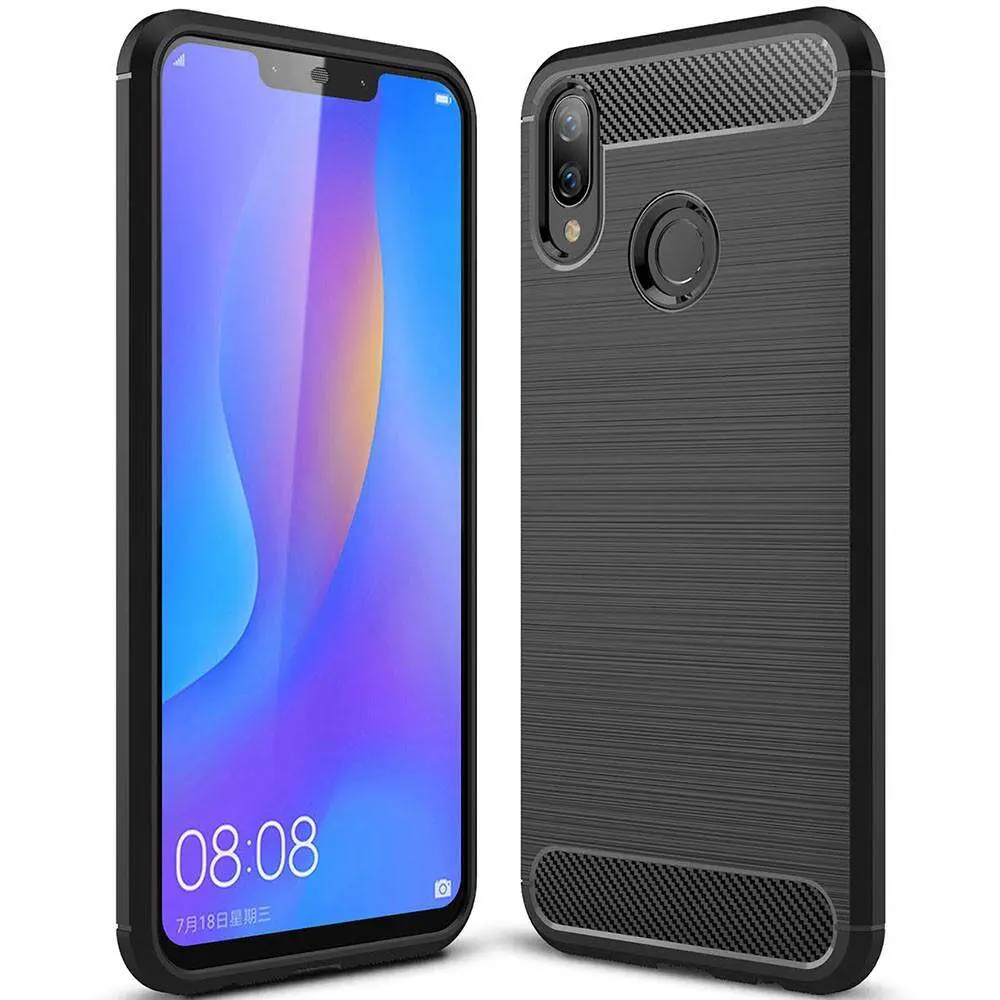 For Huawei Nova 3i Phone Case, Silicone Protection Shock Absorption Cover and Carbon Fiber Design Casing