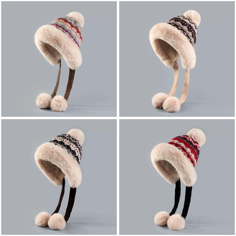 Product Introduction of Fashion Plush Winter Balaclava Hat Windproof Thickened Thundershirt Hat Knitted Warmth Big Headed Cap Autumn And Winter 10