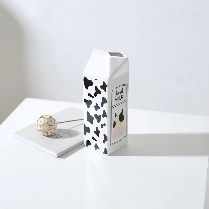 Fresh Milk Cow Pattern Ceramic Vase without Flower, 1 Count Creative Desktop Decorative Vase, Decorative Ornament for Home Living Room Bedroom Dining Room 2